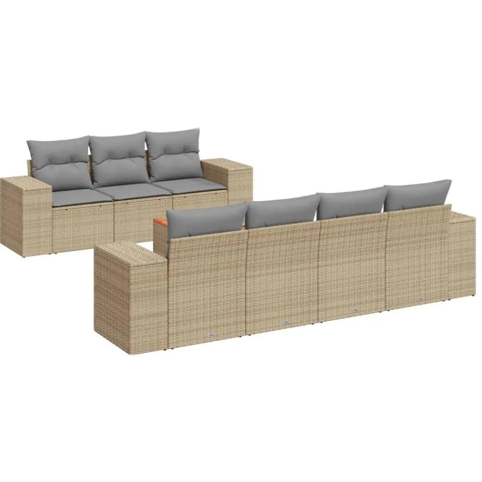 vidaXL 8-delige Loungeset met kussens poly rattan beige, foto 3