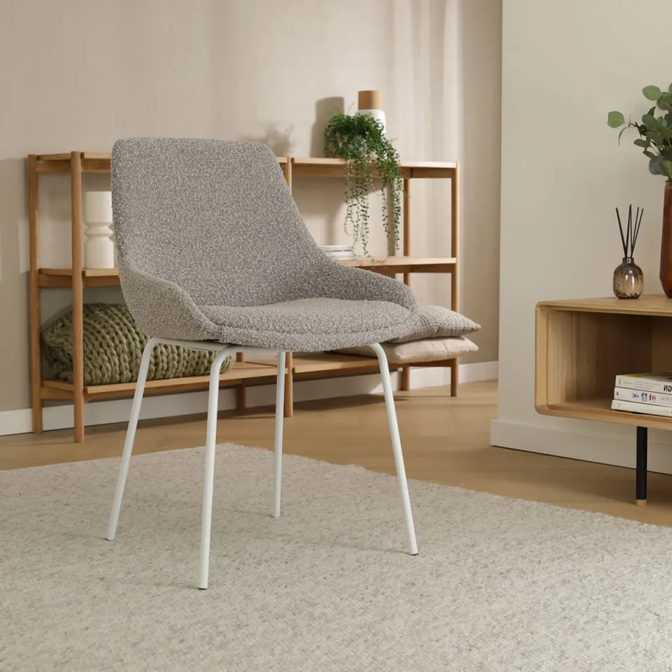 Nolon Nora-Isa eetkamerstoel bouclé taupe - wit onderstel, foto 2