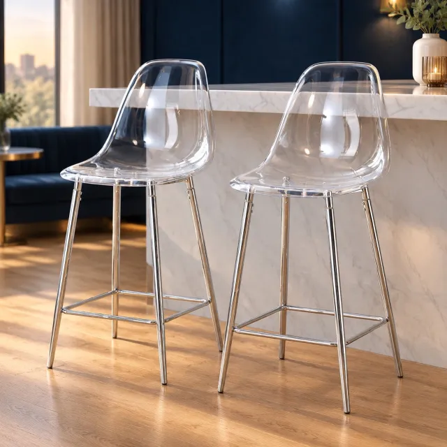 CHICFURN Barkruk - Volwassenen - Transparant - Metalen onderstel - Zilver