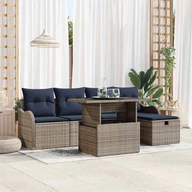 vidaXL Tuin Sofa Set 6 st poly rattan Lichtgrijs