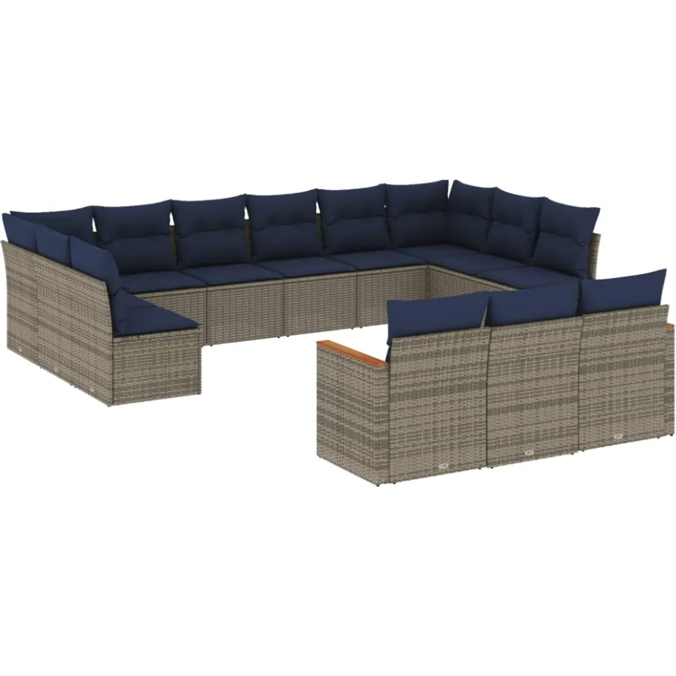 vidaXL 13-delige tuinbankset met kussens, grijs polyrotan, foto 3