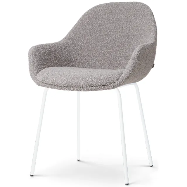 Nolon Nora-Mae eetkamerstoel bouclé taupe - wit onderstel