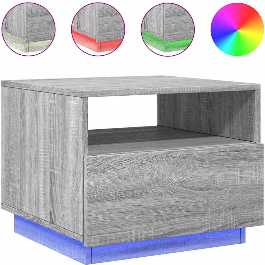 vidaXL Salontafel met LED-verlichting 50x49x40 cm grijs sonoma eiken