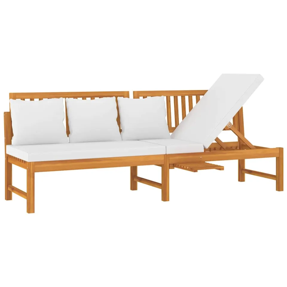 vidaXL Dagbed met crèmekleurig kussen 200x60x75 cm massief acaciahout, foto 4