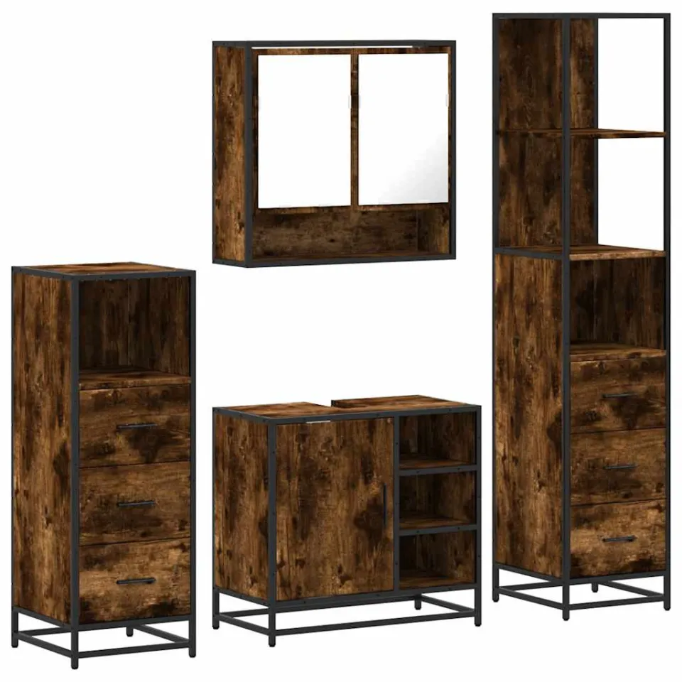 vidaXL 4-delige Badkamermeubelset bewerkt hout gerookt eikenkleurig, foto 3