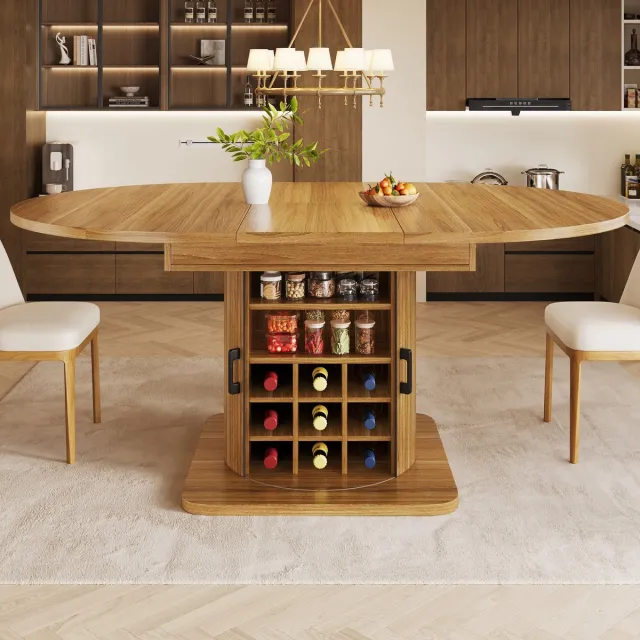 STILVORA Eettafel - Uitschuifbaar Met Opbergruimte - Voor Keuken En Kleine Ruimtes - MDF En Metaal - 118-158x118x76 Cm Walnoot+Zwart