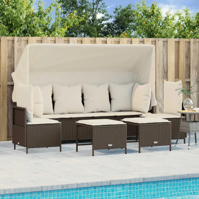 vidaXL 5-delige Loungeset met kussens poly rattan bruin, foto 2