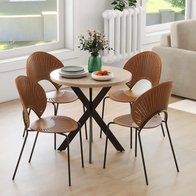 Pugsdrly Eettafel - Ronde keukentafel - Voor 2-4 personen - Modern ontwerp - Spinnenpoot - 75x75 cm - Bruin - Zonder stoelen