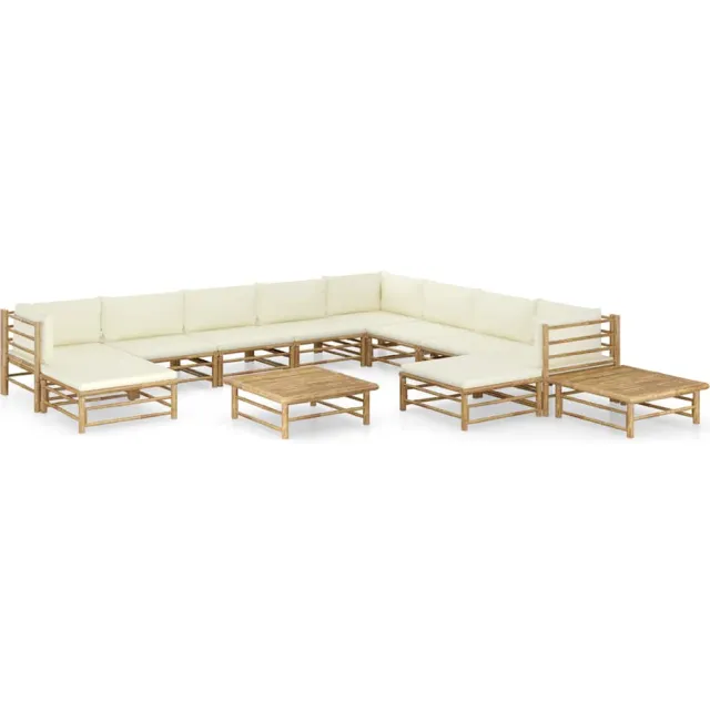 vidaXL 12-delige Loungeset met crèmewitte kussens bamboe, foto 2