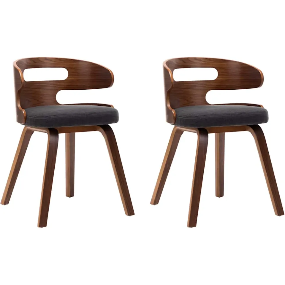 vidaXL Eetkamerstoelen 2 st gebogen hout en stof donkergrijs grijs, foto 3