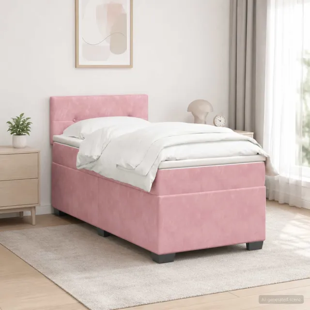 vidaXL Boxspring Bed met Matras en LED Roze 90 x 200 cm fluweel