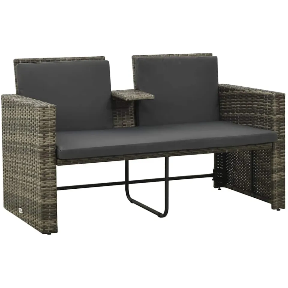 vidaXL 3-delige Loungeset met kussens poly rattan grijs