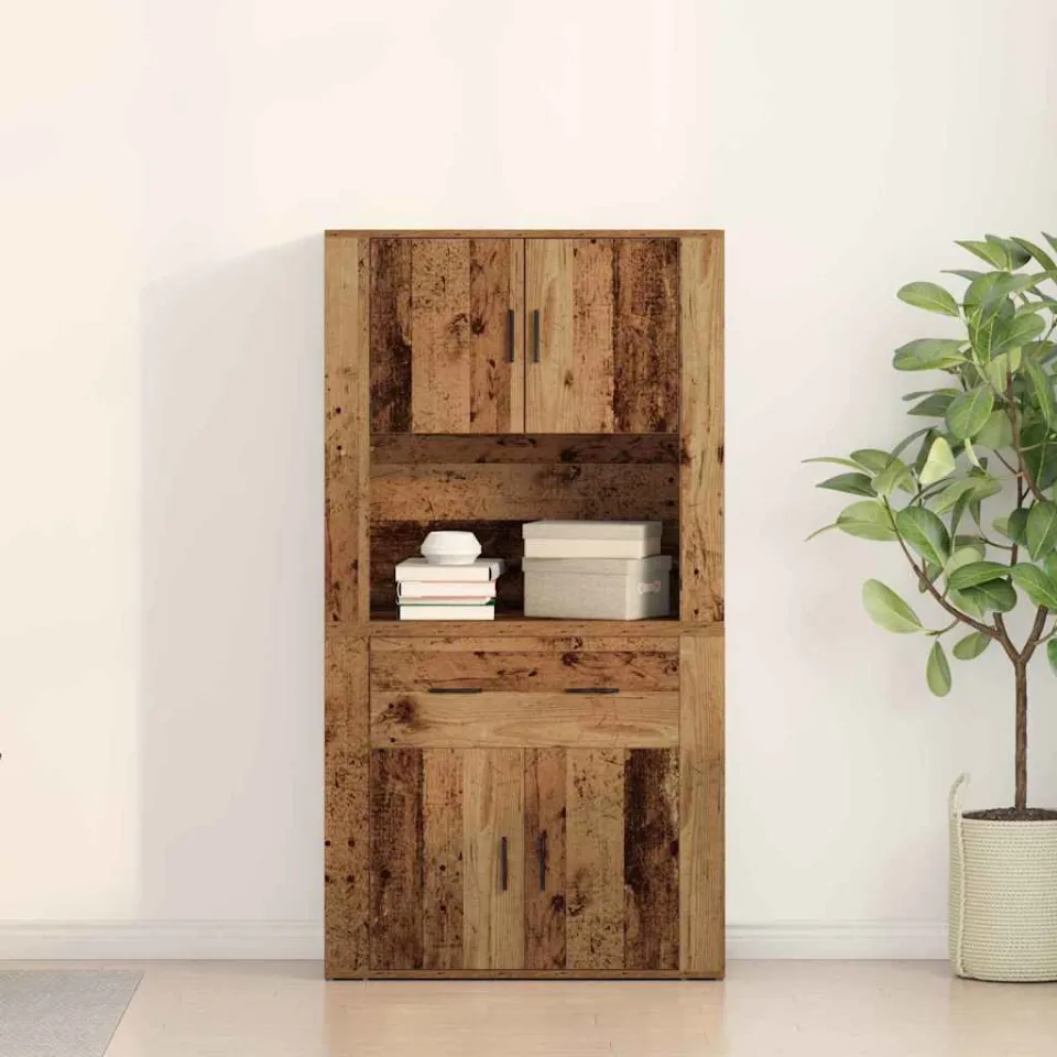 vidaXL Highboard Oud hout 80 x 33 x 150 cm Bewerkt hout bruin, foto 3
