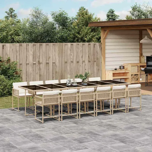 vidaXL 13-delige Tuinset met kussens poly rattan beige