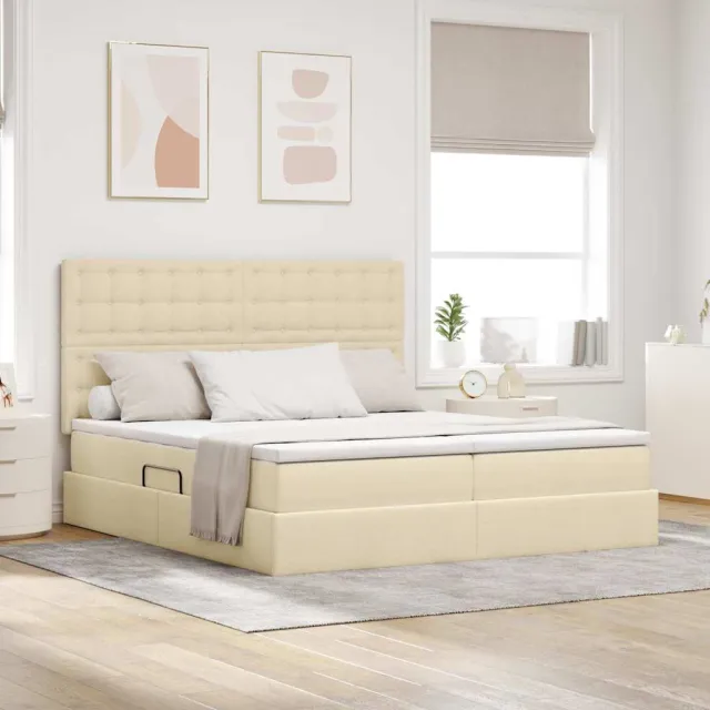 vidaXL Opslag bed met hoofdeinde met opslag Crème 200 x 200 cm Stof