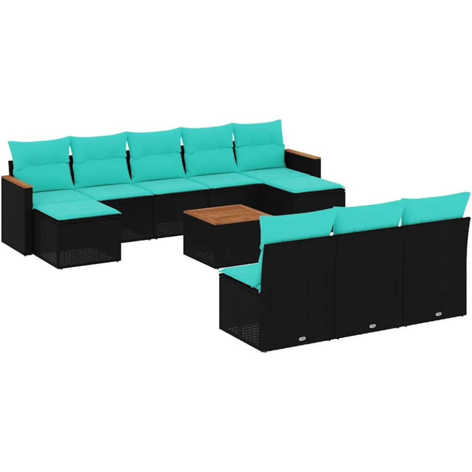 vidaXL 11-delige tuinbankset met kussens, zwart polyrotan, foto 3