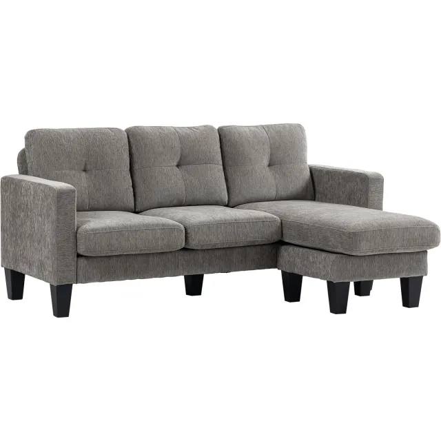 Homcom hoekbank chenille - L-vormige bank met stalen frame - Bruin