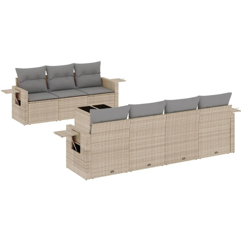 vidaXL 8-delige Loungeset met kussens poly rattan beige, foto 3