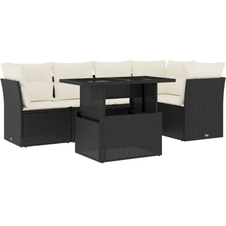 vidaXL 6-delige Loungeset met kussens poly rattan zwart, foto 3
