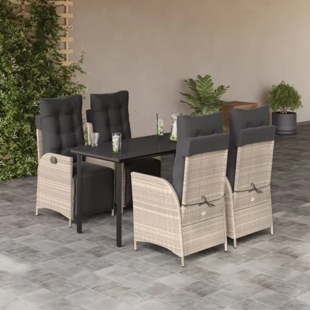 vidaXL 5-delige Tuinset met kussens poly rattan lichtgrijs grijs, foto 2