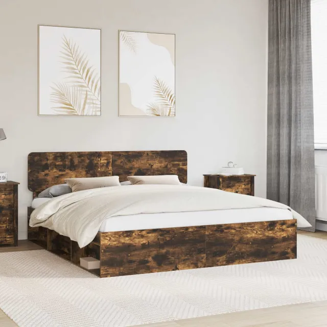 vidaXL Bedframe Gerookt eiken 200 x 200 cm Massief grenenhout Bruin