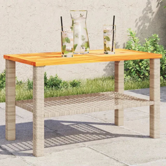 vidaXL Tuintafel 70x38x42 cm poly rattan en acaciahout beige, foto 2