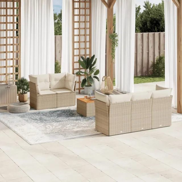vidaXL 6-delige Loungeset met kussens poly rattan beige, foto 2