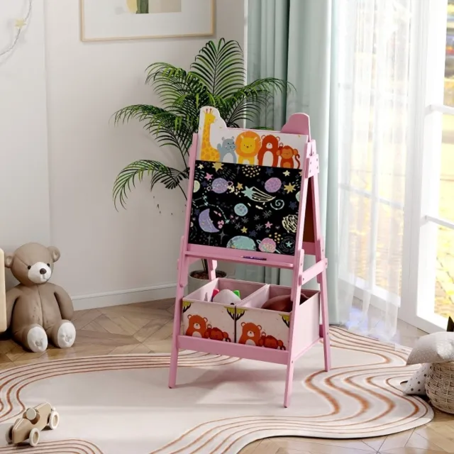 MODFU Kinder Tekentafel - Dubbelzijdig - Opbergboxen - MDF - Roze
