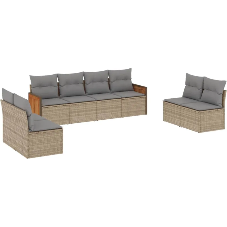 vidaXL 8-delige Loungeset met kussens poly rattan beige, foto 3
