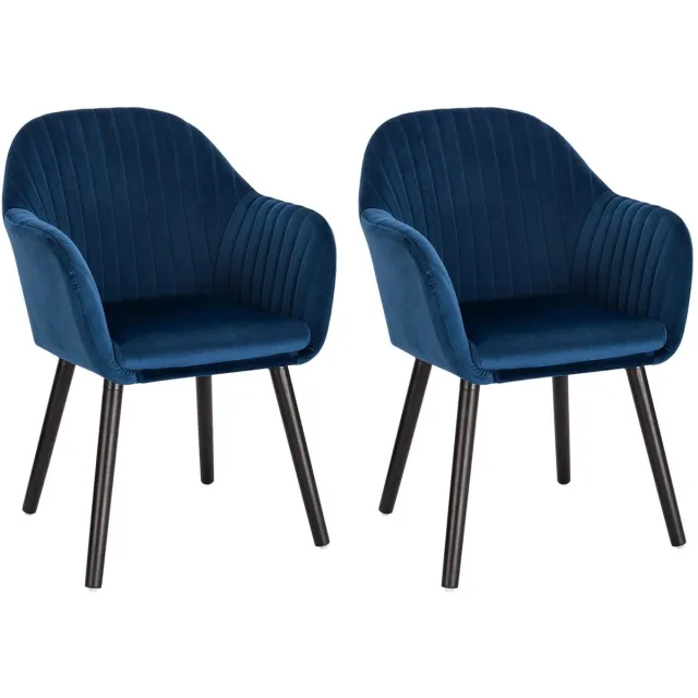 Klarven Eethoekstoelen Fluweel Blauw - Dining Chairs - Fluwelen Eethoekstoelen - Met Armleuning - Ergonomisch, Stevig Frame - Draagvermogen tot 120 kg - Set van 2 - B40xd40cm