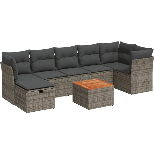 vidaXL 8-delige Loungeset met kussens poly rattan grijs
