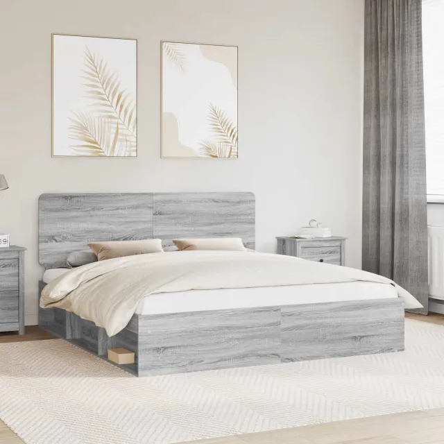 vidaXL Bedframe Grijs Sonoma 200 x 200 cm Massief grenenhout