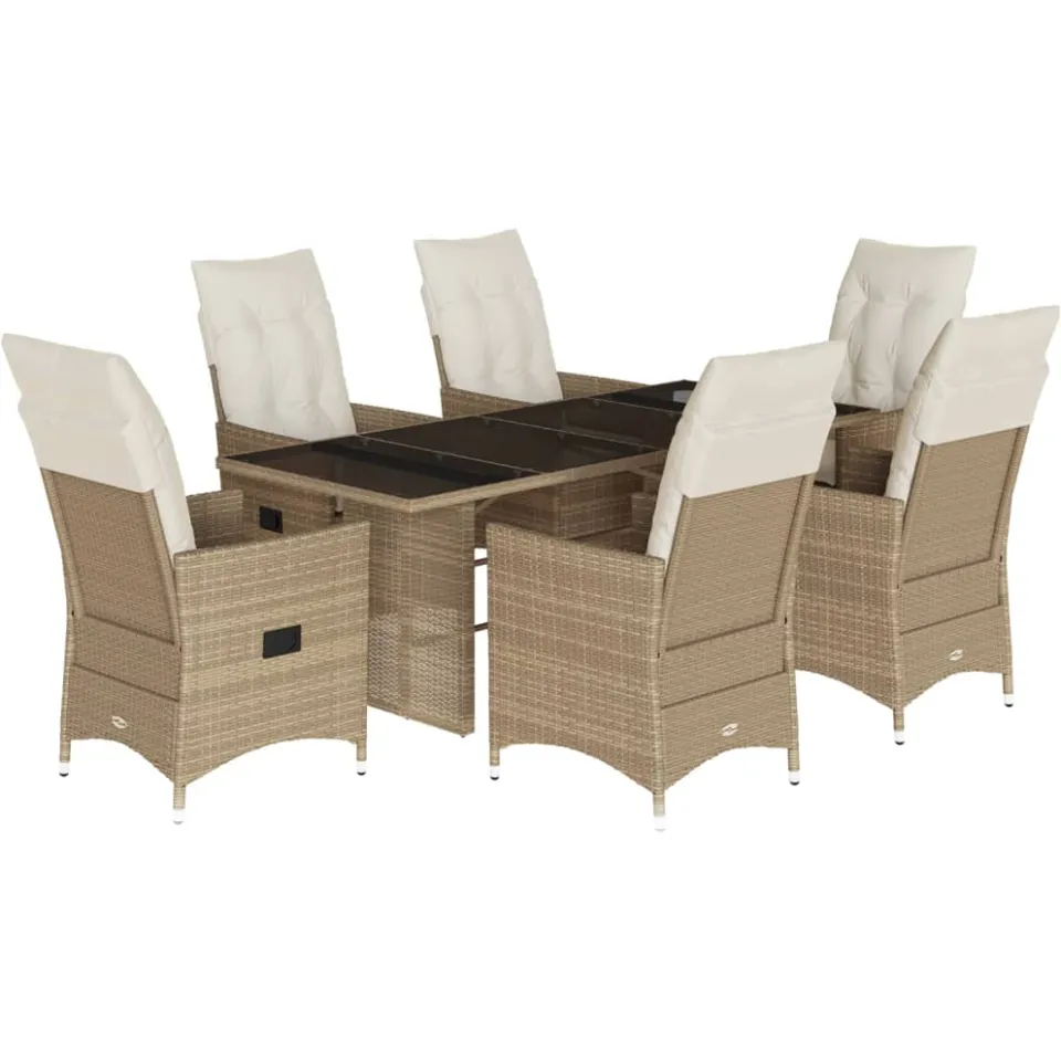 vidaXL 7-delige Tuinset met kussens poly rattan beige, foto 4