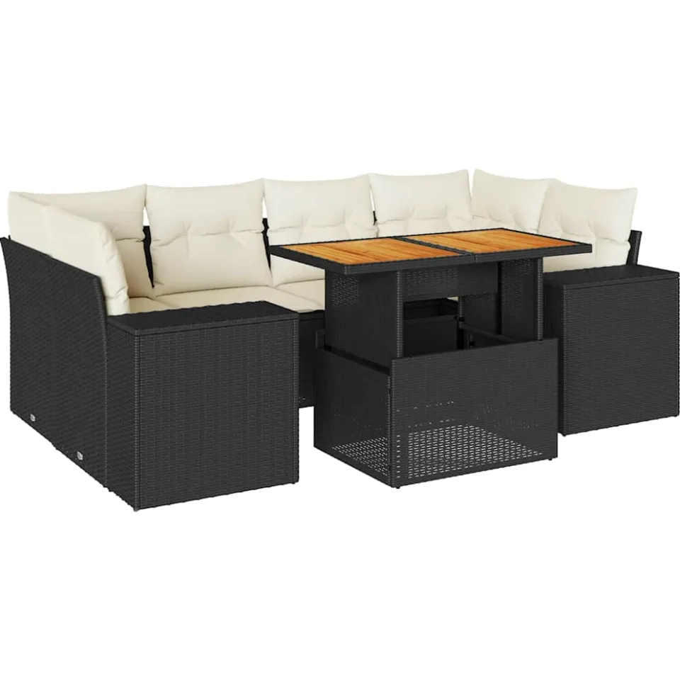 vidaXL 7-delige Loungeset met kussens poly rattan zwart, foto 3