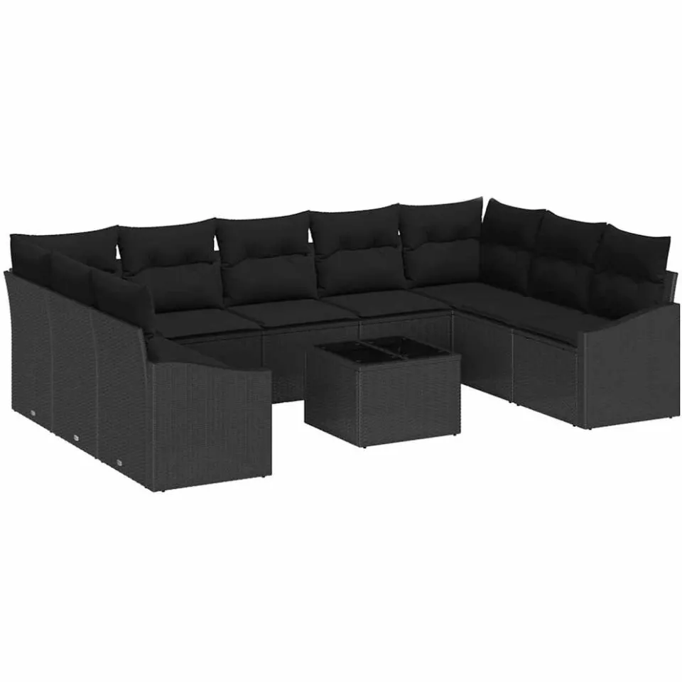 vidaXL Bankstel 10 st Zwart poly rattan
