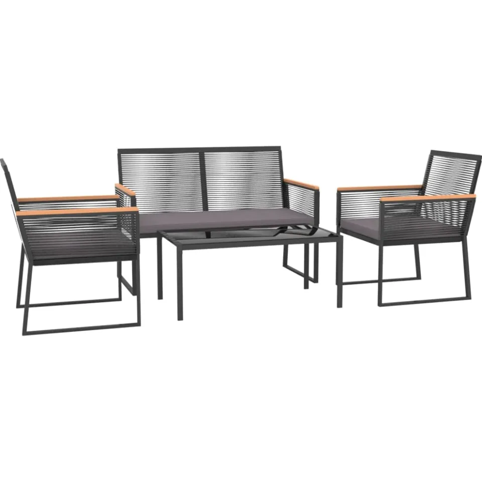 vidaXL 4-delige Loungeset met kussens staal zwart