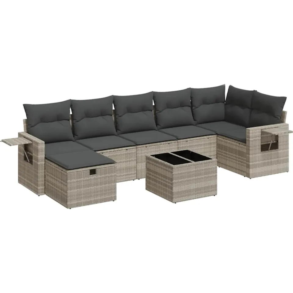 vidaXL 8-delige Loungeset met kussens poly rattan lichtgrijs grijs, foto 3
