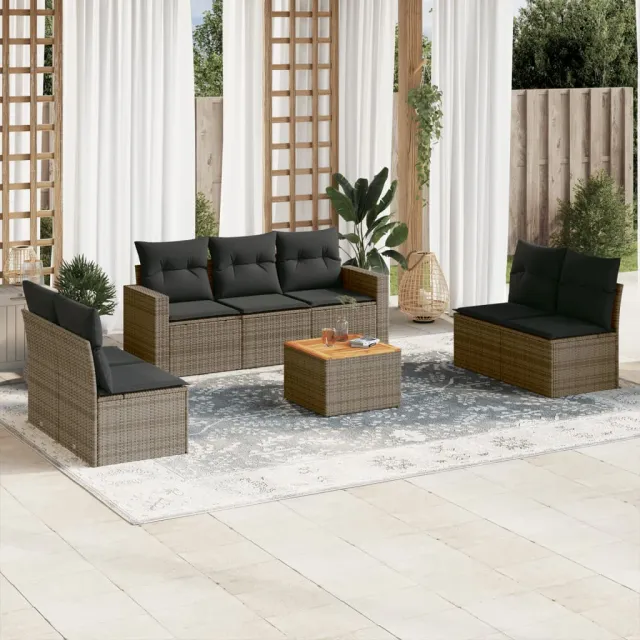 vidaXL 8-delige Loungeset met kussens poly rattan grijs, foto 2