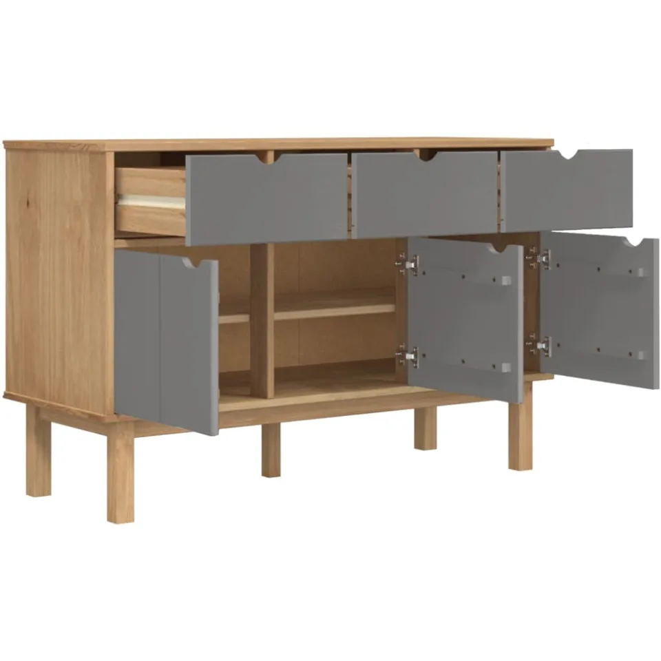 vidaXL Dressoir OTTA 114x43x73,5 cm massief grenenhout bruin en grijs, foto 4