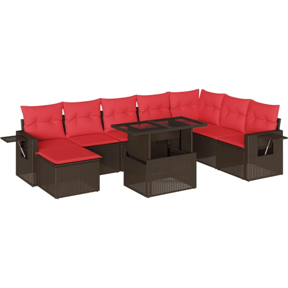 vidaXL 9-delige tuinbankset met kussens, bruin polyrotan, foto 3