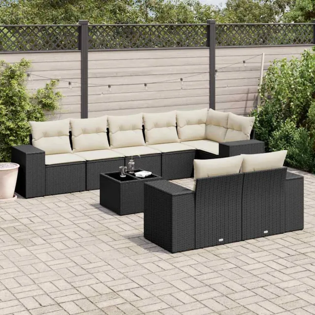 vidaXL 9-delige Loungeset met kussens poly rattan zwart, foto 2