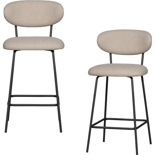 WOOOD Kjeld Barstoelen - Geweven Stof - Naturel - Set van 2