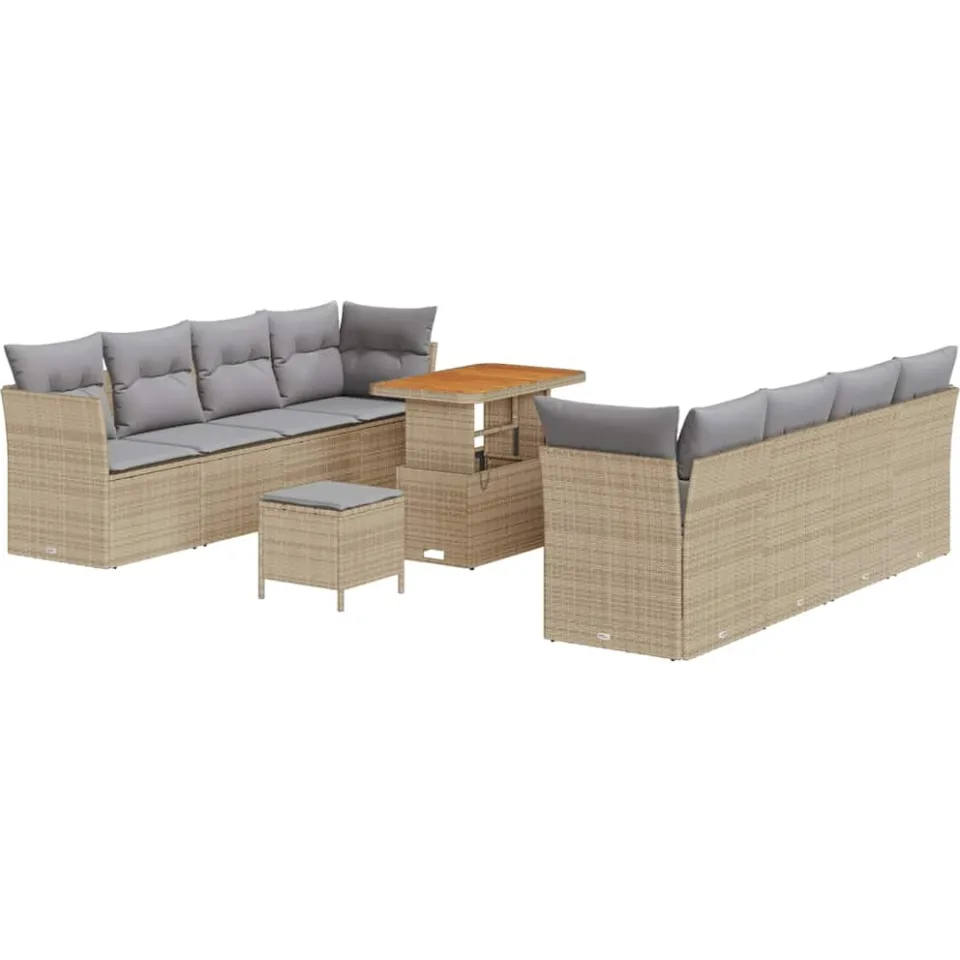 vidaXL Tuinbankenset 11 st Beige poly rattan, foto 4