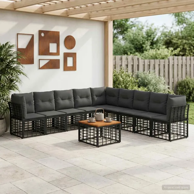vidaXL Buiten bankenset 10 st Zwart en Donkergrijs Polyester