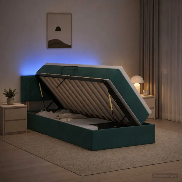 vidaXL LED Opslagbed met Matras Donkergroen 90 x 200 cm Fluweel