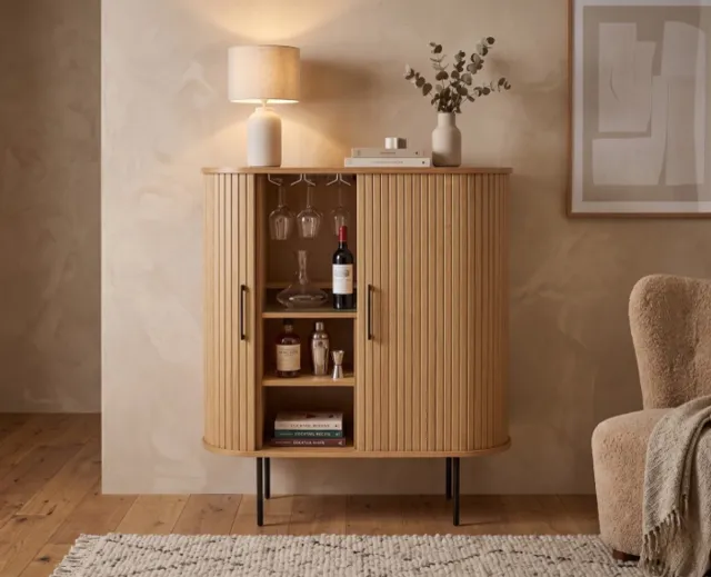 Meubelplaats Wijnkast Nola - eikenhout naturel - 100x40x118 cm - 2 deuren