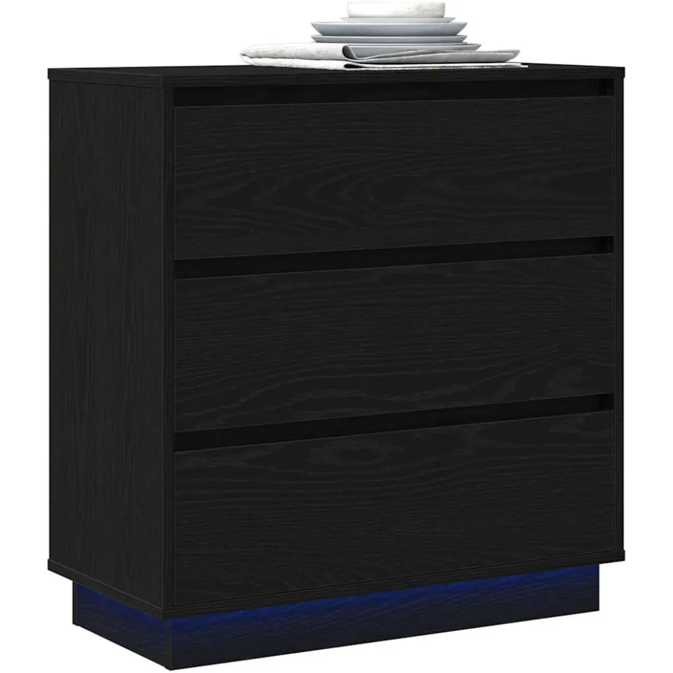 vidaXL Nachtkastje Zwart Eiken 71 x 34,5 x 75 cm Bewerkt hout
