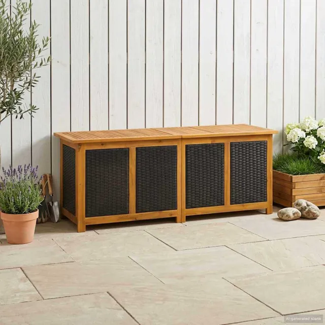 vidaXL Tuinopslagdoos 243 L Massief Acaciahout 150 x 50 x 56 cm Zwart, foto 2