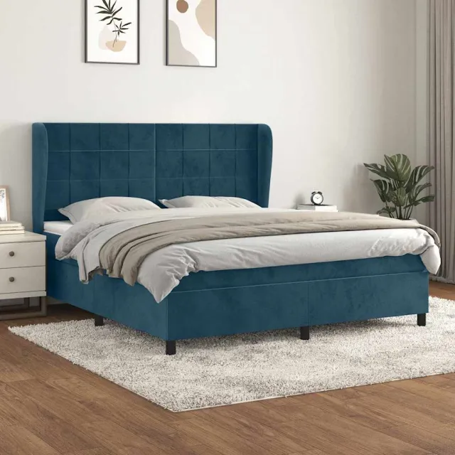 vidaXL Boxspring met matras fluweel donkerblauw 180x200 cm blauw