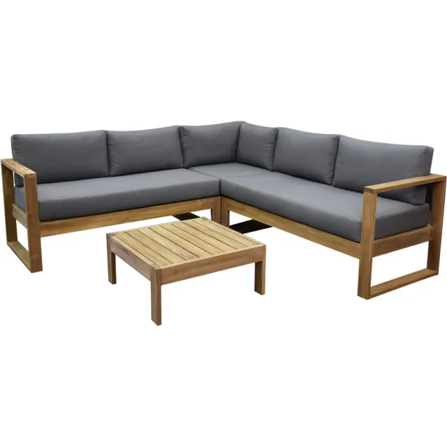AVH-Collectie Dubai hoek loungeset 4 delig teak Bruin / Terre, Grijs
